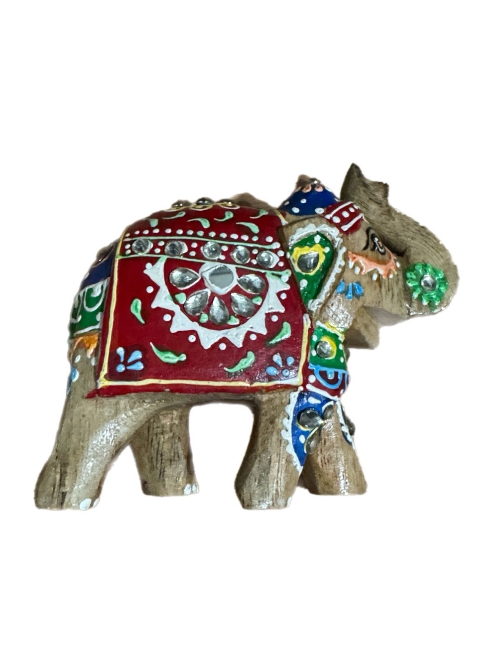 Hand-Painted Decorative Elephant Figurine in Red and Gold